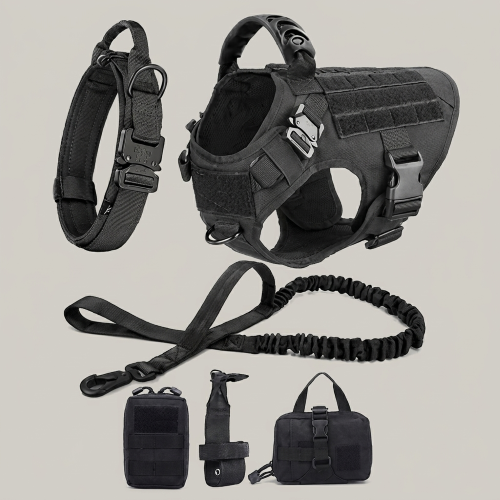 harnais anti traction chien noir kit militaire