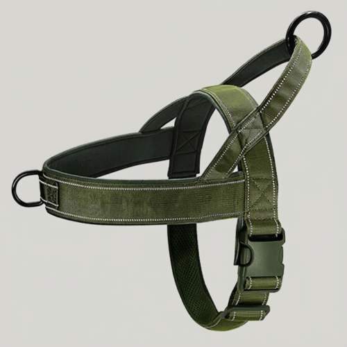 harnais anti traction pour chien vert armée nylon
