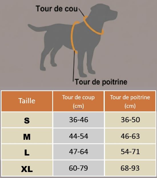 chien harnais anti traction 1680D tableau grandeur