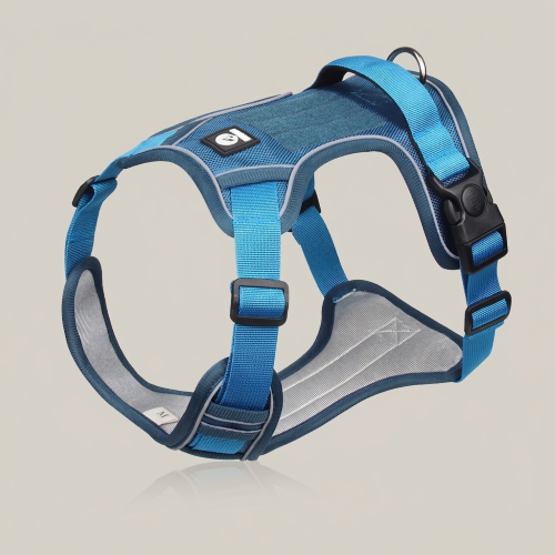 chien harnais anti traction bleu polyester ajustable
