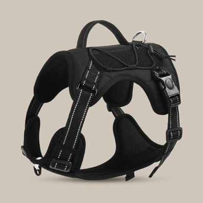chien harnais anti traction noir couture réfléchissantes