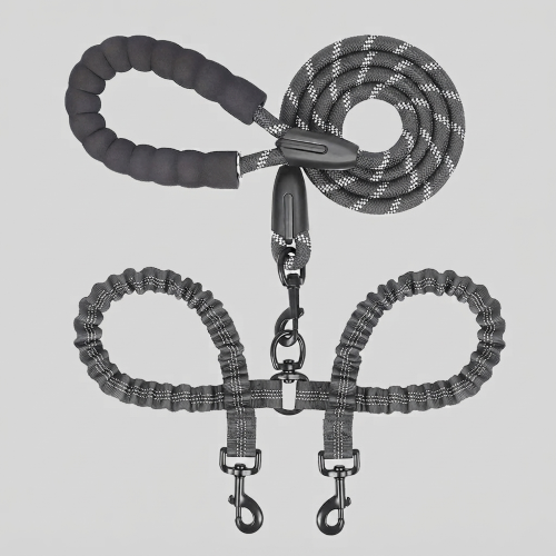double laisse chien noir matériau résistant