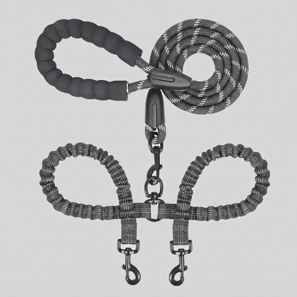 double laisse chien noir matériau résistant