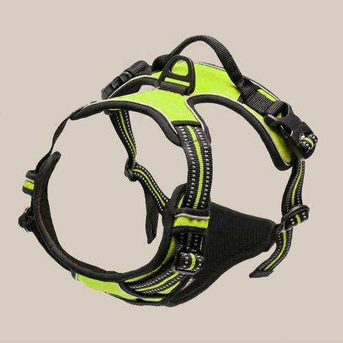 harnais anti traction chien jaune bande réfléchissante