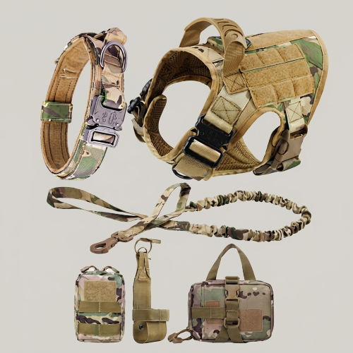 harnais anti traction chien kaki camouflage kit