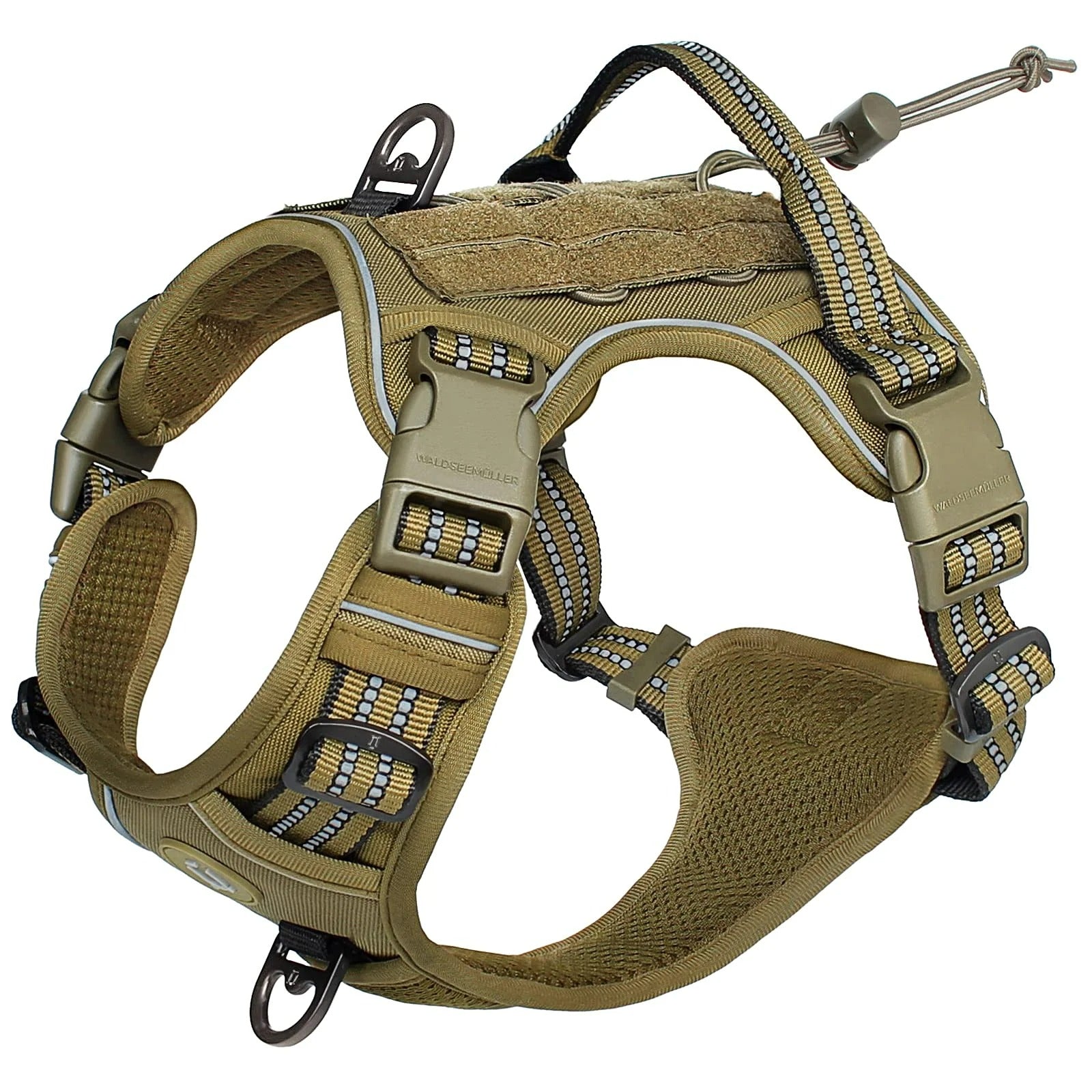 harnais anti traction chien kaki poignée rubuste