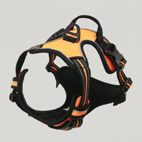 harnais anti traction chien orange gilet réglable