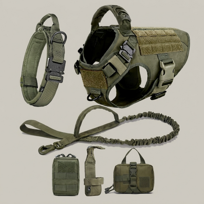 harnais anti traction chien vert camouflage set complet
