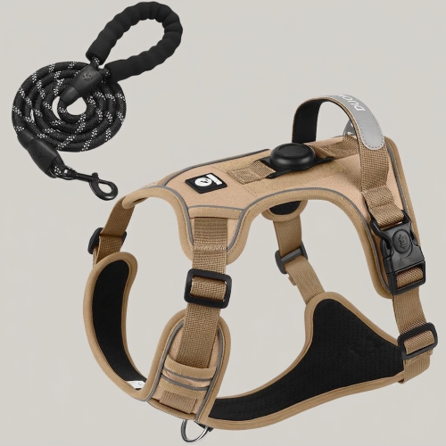 harnais anti traction kaki ensemble laisse qualité supérieure