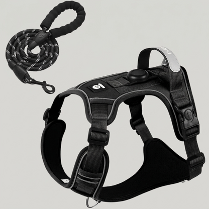 harnais anti traction noir laisse réfléchissante