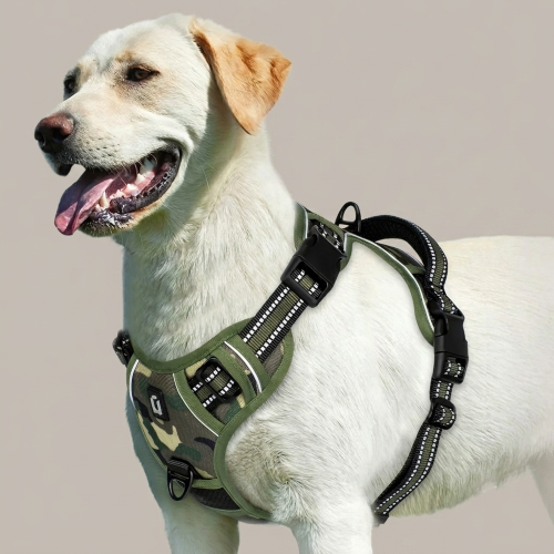 harnais chien anti‑traction vert armée polyester respirant