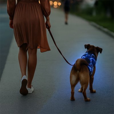 harnais chien lumineux nylon ajustable robuste 20 heures