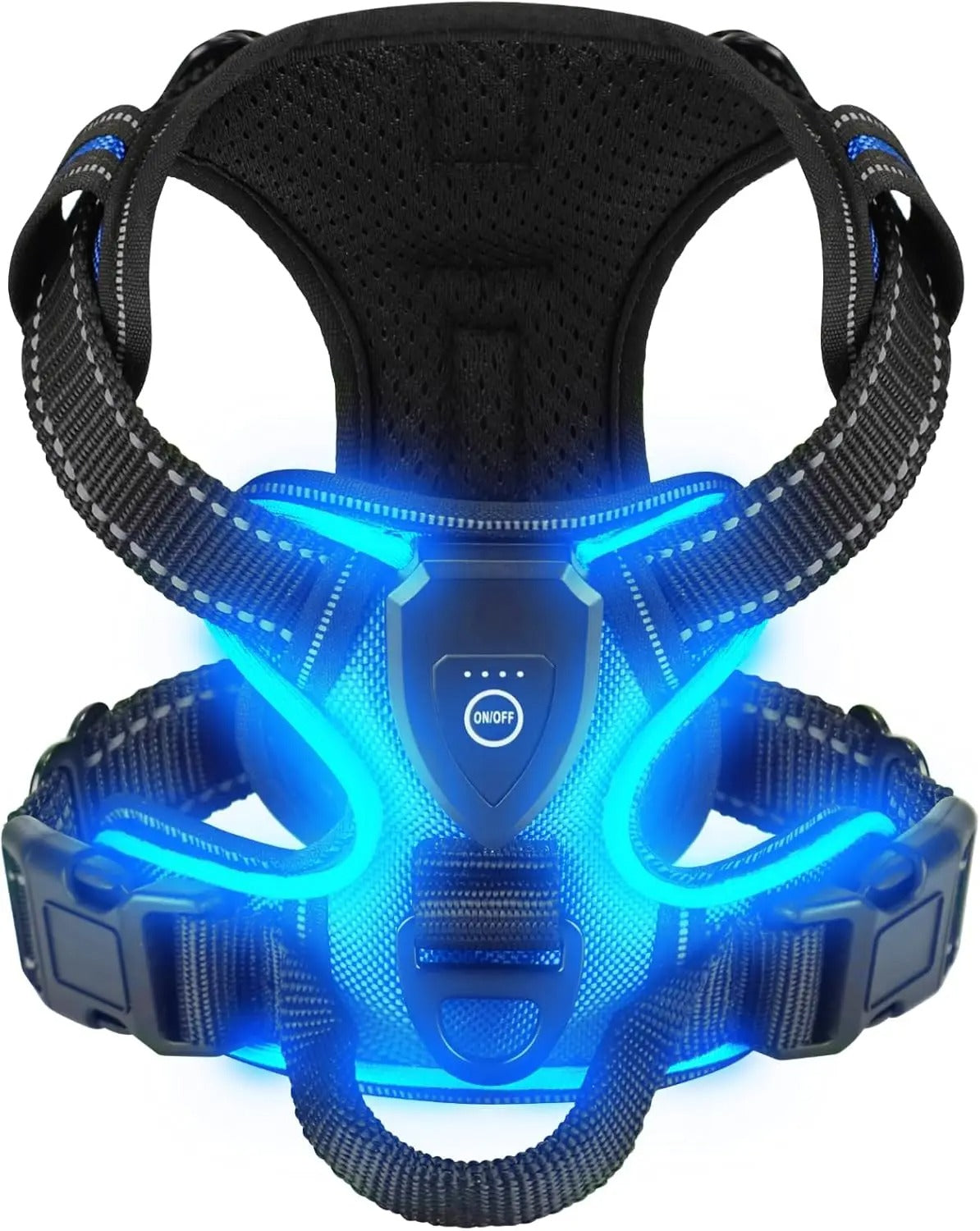 harnais chien lumineux sécurité bleu trois modes éclairage