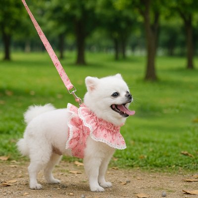 harnais petit chien nylon robe rose laisse