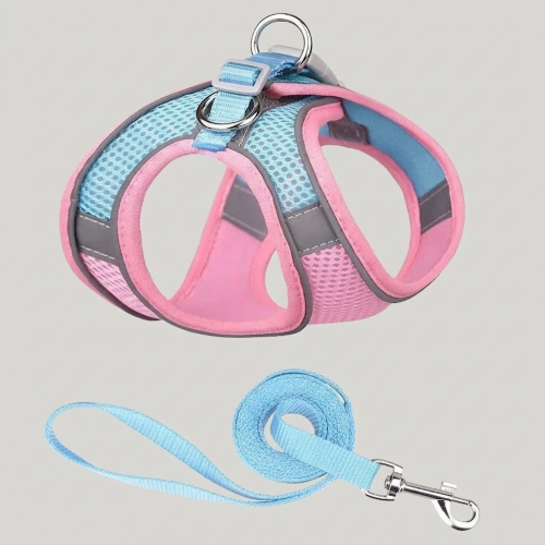 harnais pour chiot rose bleu ajustable nylon laisse