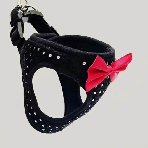 harnais pour petit chien noir diamant nœud papillon