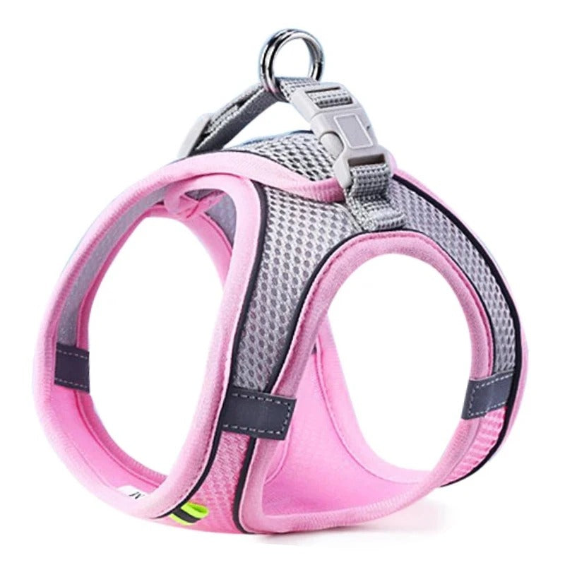 harnais pour petit chien rose-reflechissant nylon