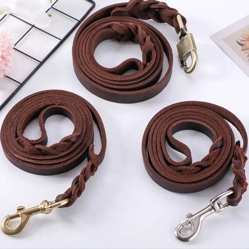 laisse chien cuir robuste crochet métal