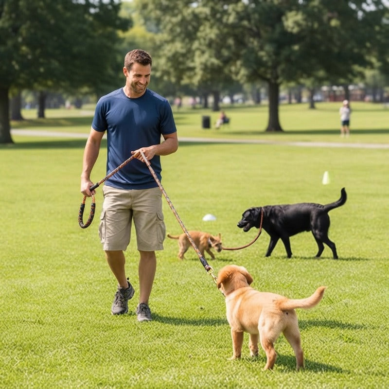 Longe chien corde tressée dressage d'un chiot labrador au parc