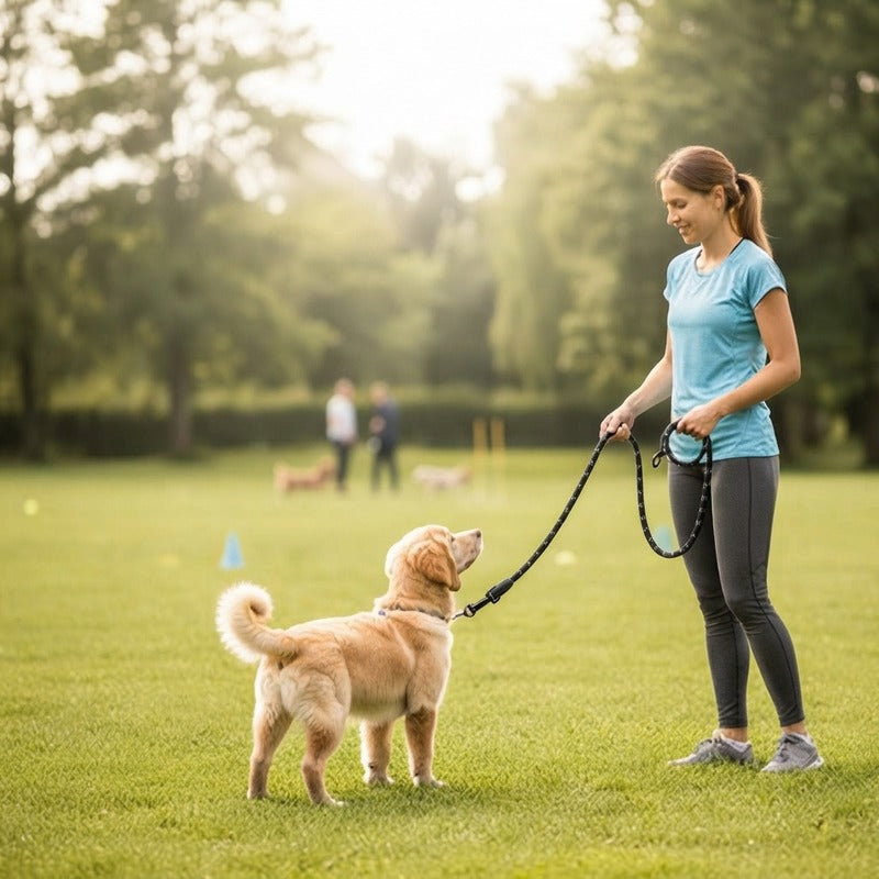 Longe chien noire pour l'éducation au rappel d'un golden retriever