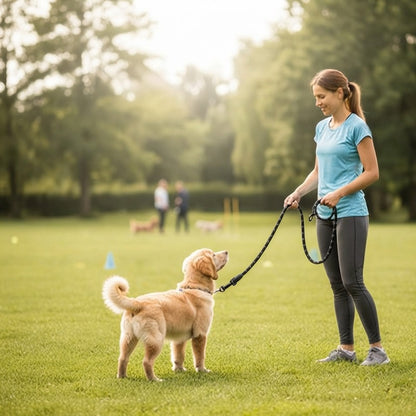 Longe chien noire pour l'éducation au rappel d'un golden retriever